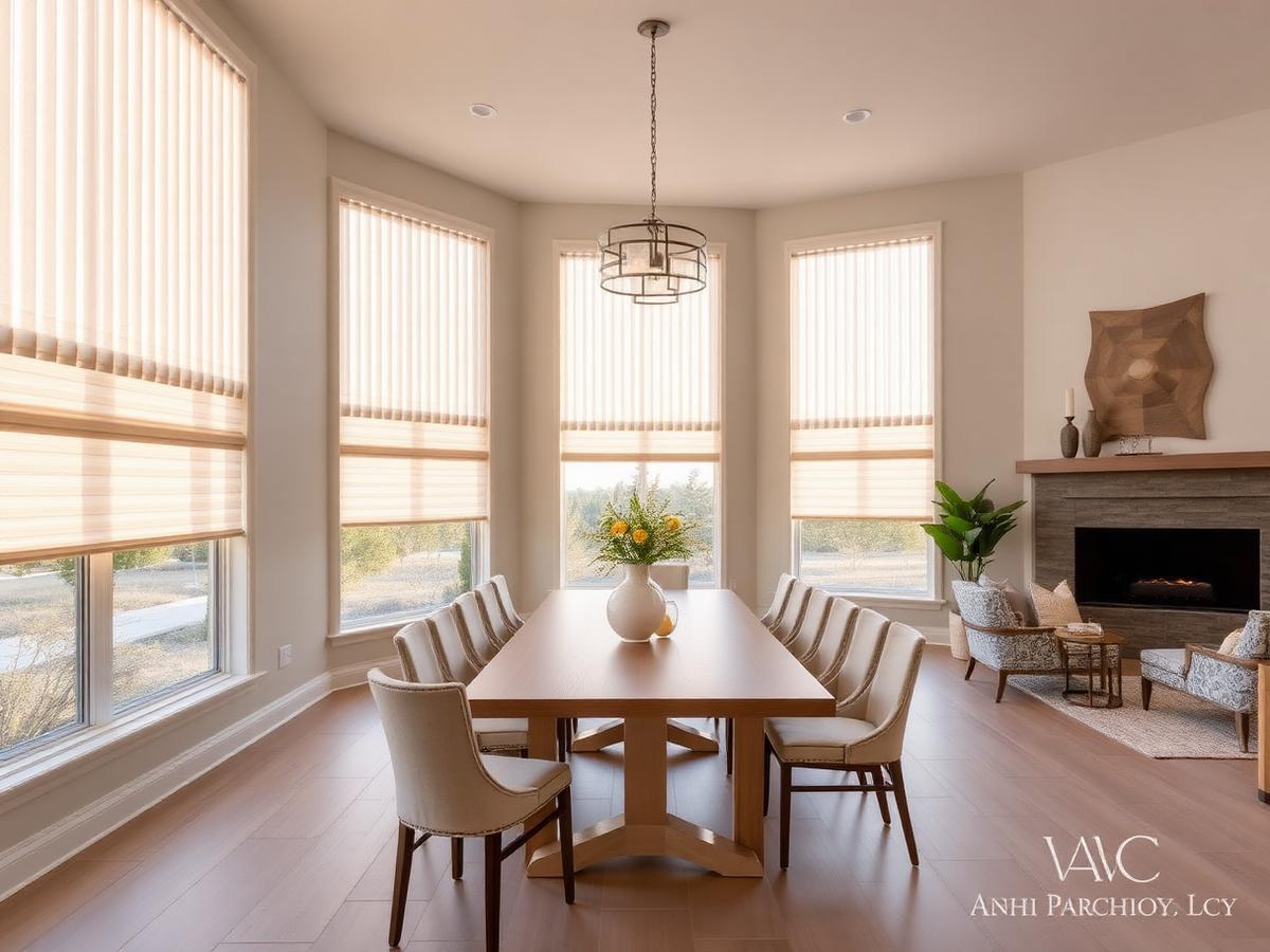 S-curve vertical blinds on a patio door opening to a backyard