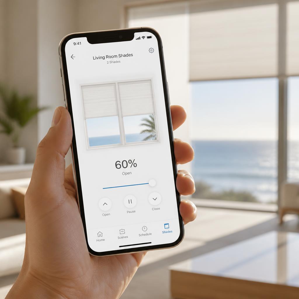 Motorized cellular shades on hard-to-reach clerestory windows