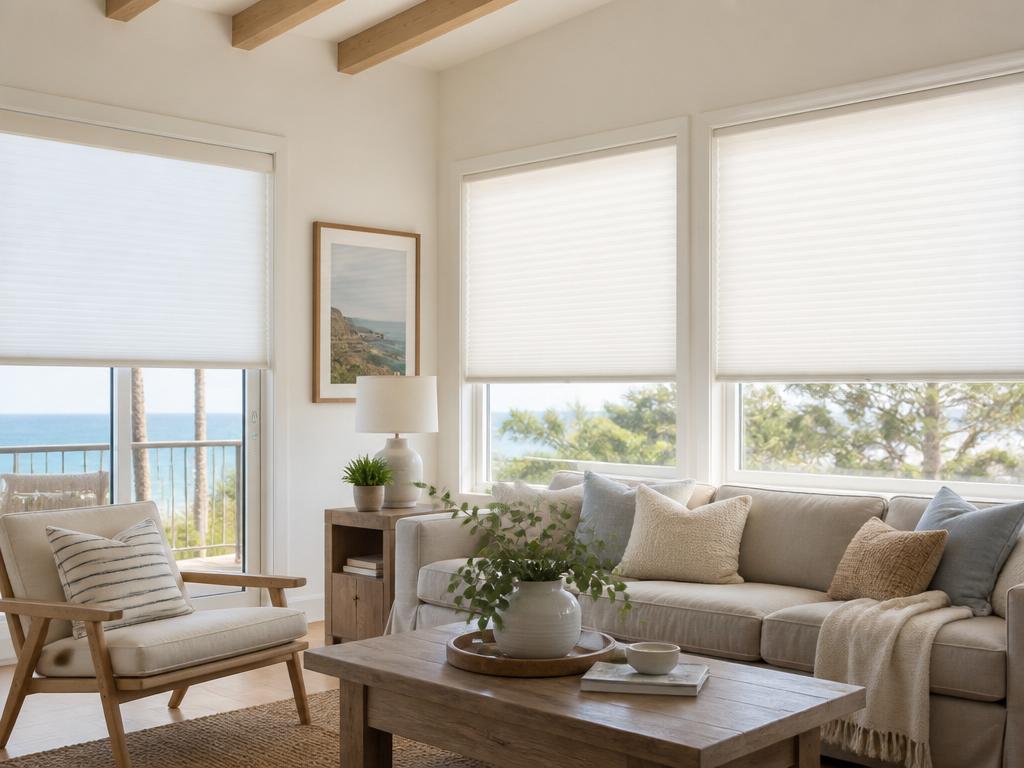 Top-down bottom-up cellular shades in a South Orange County bathroom