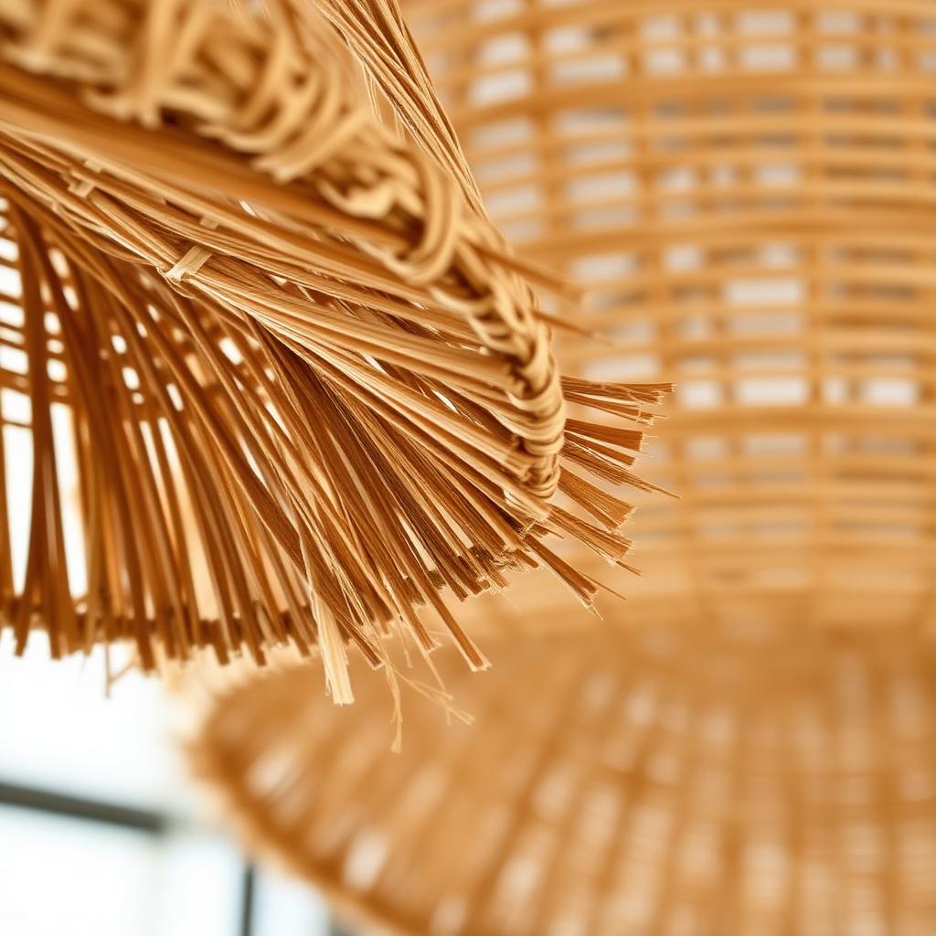 Reed and grass woven shades layered with white drapery in a living room