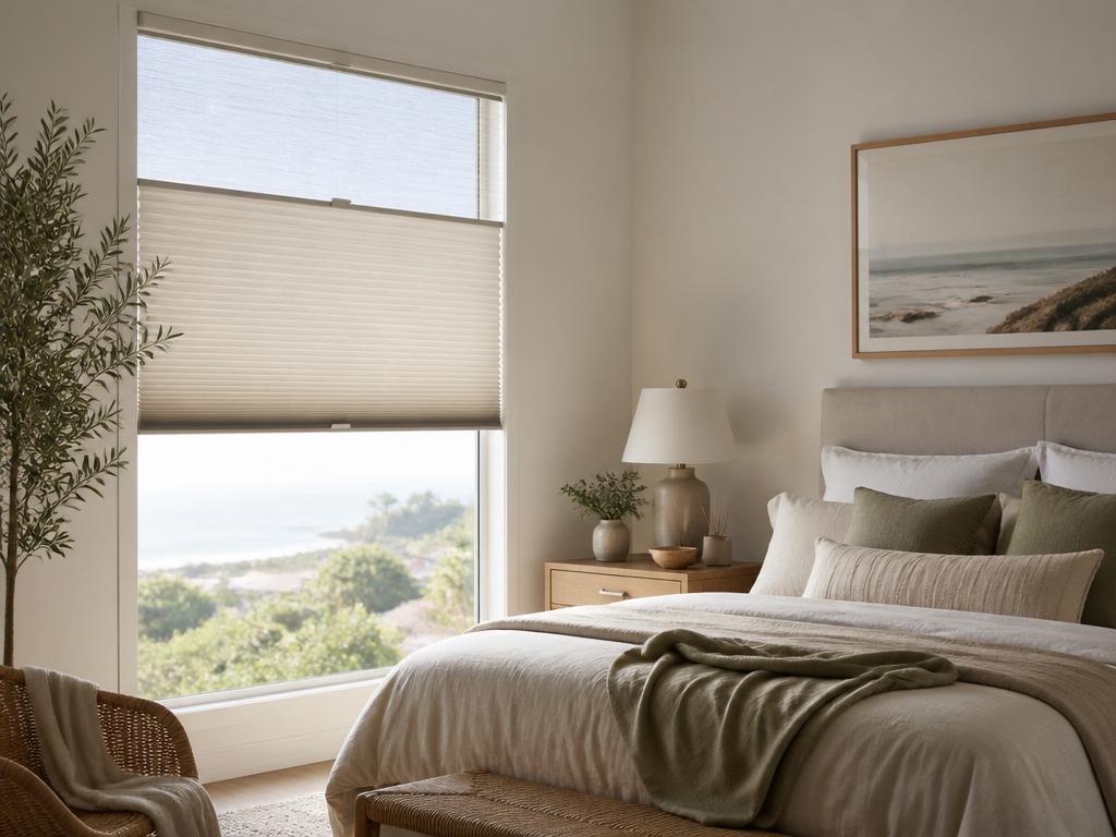 Cordless honeycomb shades on a nursery window