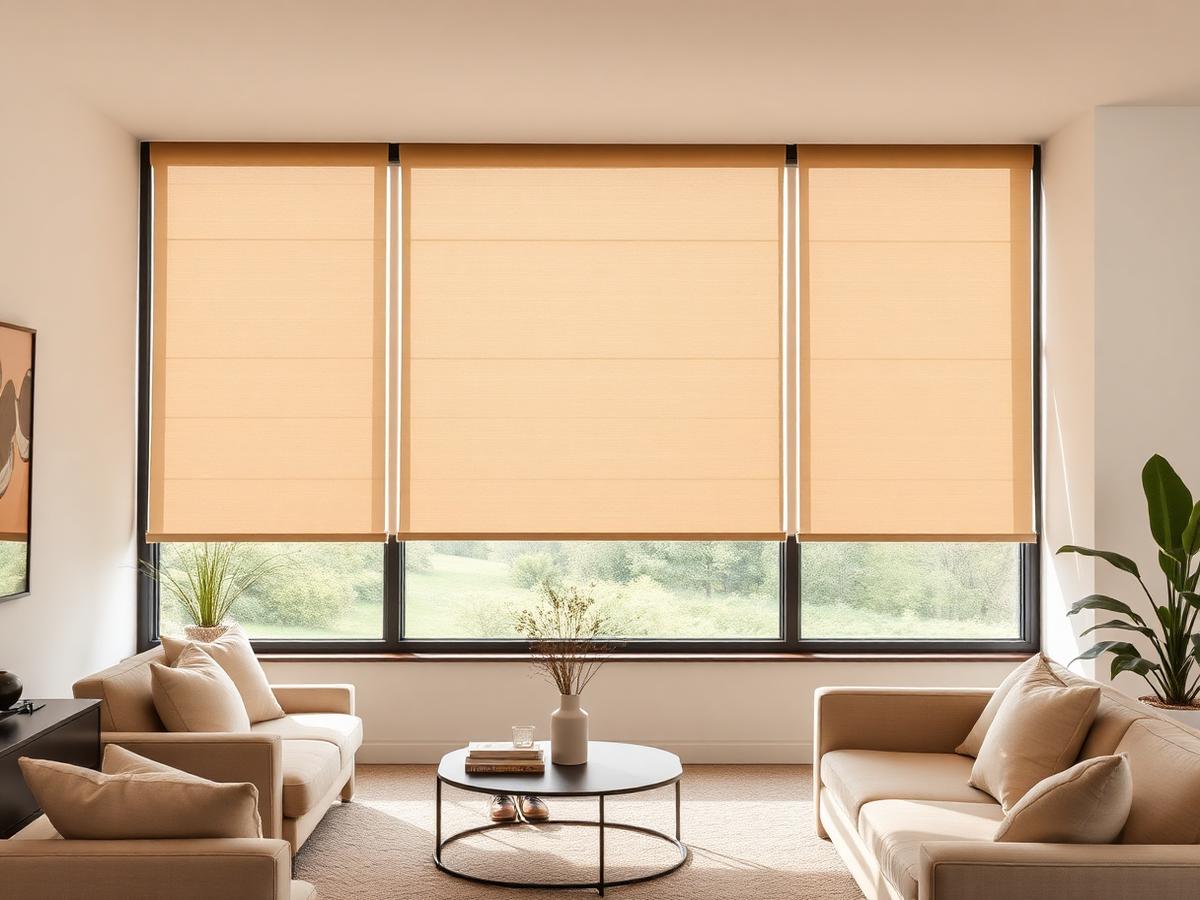Modern light-filtering roller shades in a coastal Orange County living space