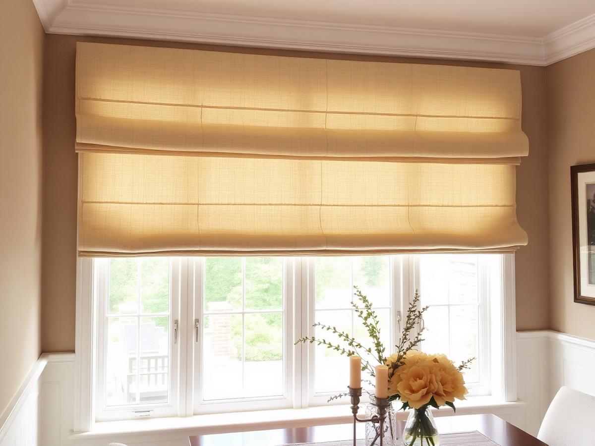 Soft-fold custom Roman shades in a warmly styled Orange County family room